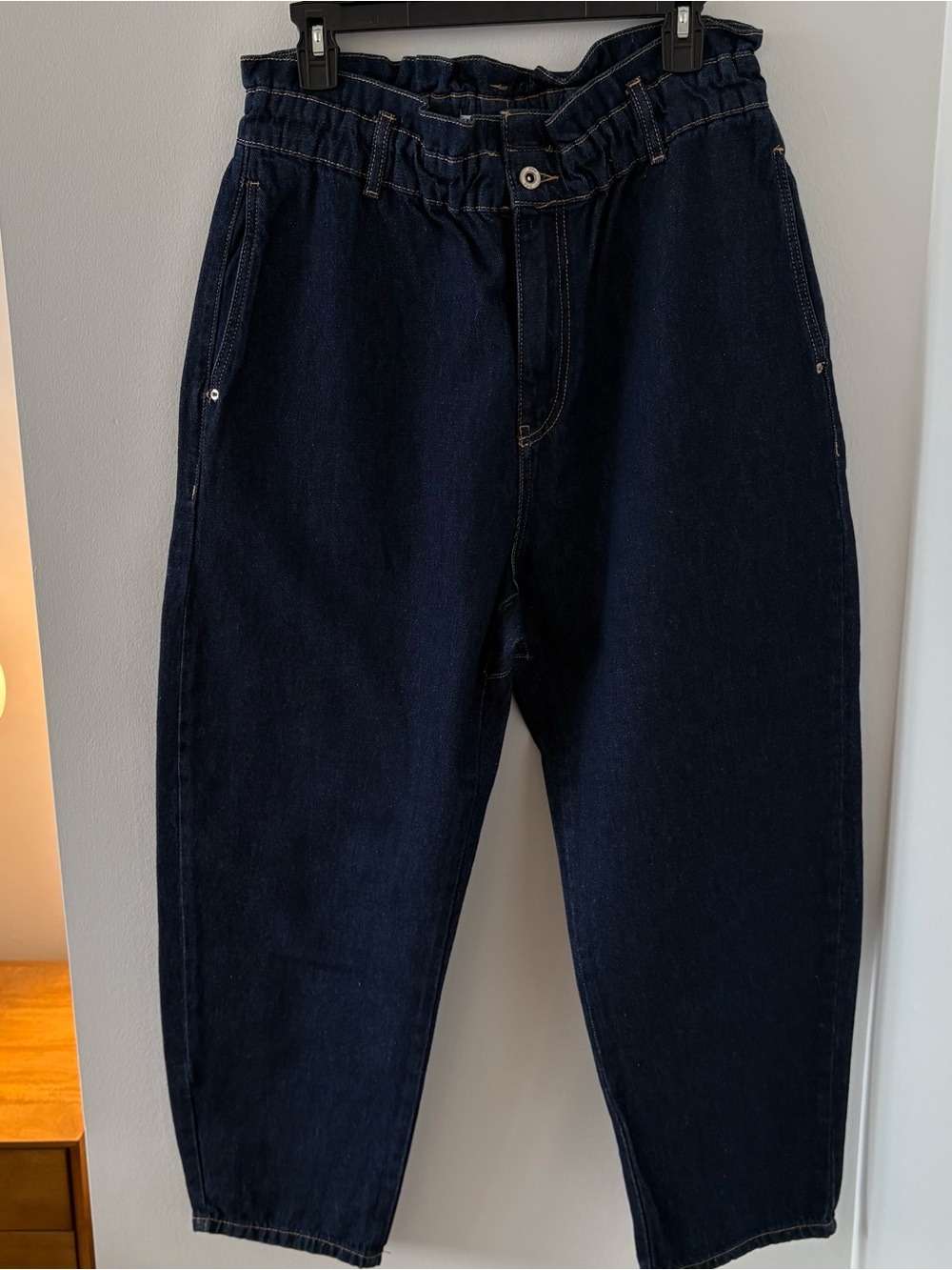 Zara High Rise Baggy Jeans Paperbag Womens‎ Size 12 Blue NWOT